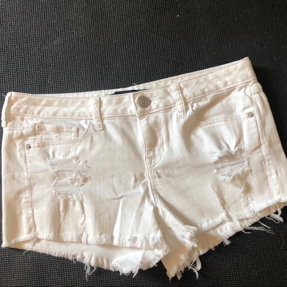 Express Distressed White Jean Shorts